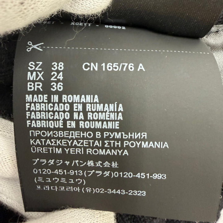 美品☆PRADA プラダ P24M26 バージンウール カシミヤ混 ロゴ刺繍 長袖 リブ ニット セーター トップス ブラック 38 正規品 レディース