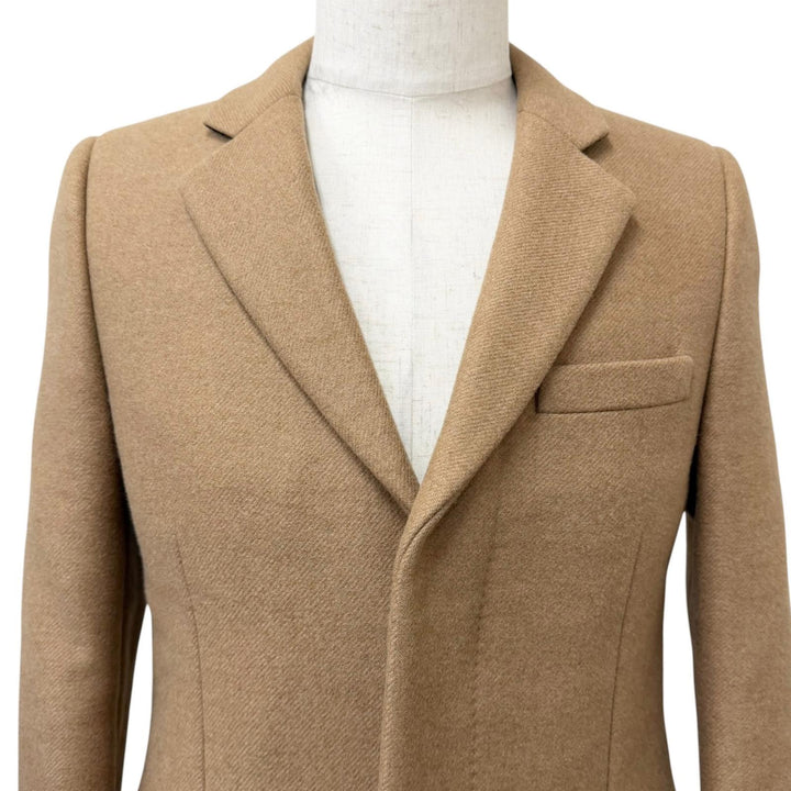 美品□SAINT LAURENT PARIS サンローランパリ 552165 キャメル100％ フライフロント 比翼 チェスターコート ベージュ 44 伊製 正規品