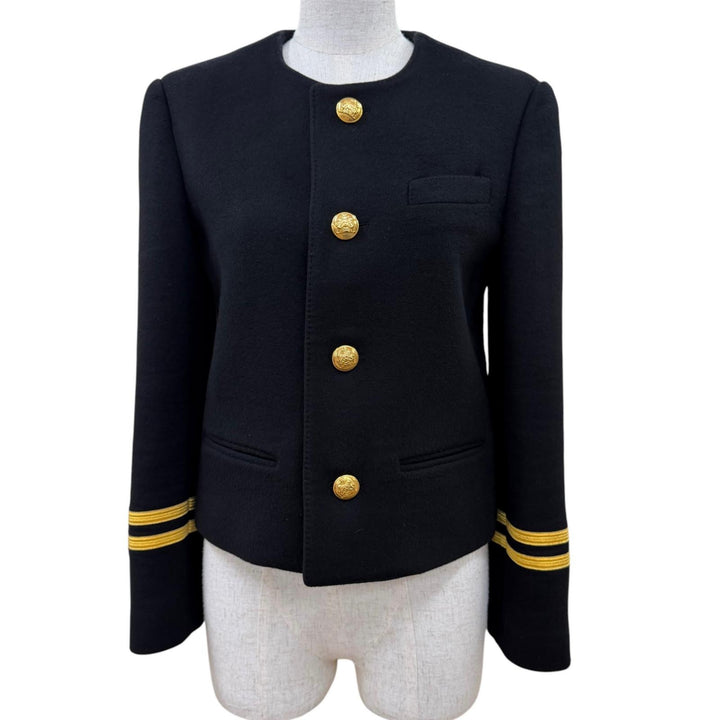 美品☆CELINE セリーヌ 22SS 2V75F6700 カシミヤ100％ スペンサーキャプテンジャケット ノーカラージャケット ブラック 34 伊製 正規品