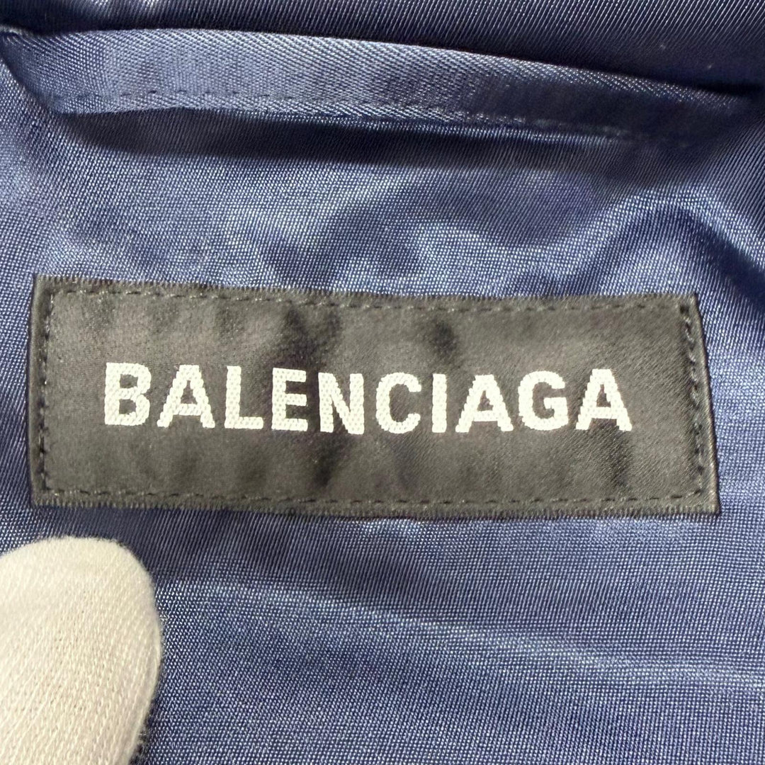 極美品□BALENCIAGA バレンシアガ 594907 Grape nylon oversize jacket 中綿入り ナイロンコート ネイビー 42 イタリア製 正規品 メンズ