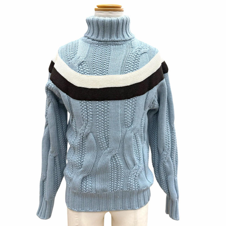 美品▼HERMES エルメス 22AW ウール カシミヤ ヨーク トルサド タートルネック ニットセーター ライトブルー S イタリア製 正規品 メンズ