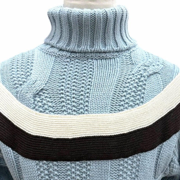 美品▼HERMES エルメス 22AW ウール カシミヤ ヨーク トルサド タートルネック ニットセーター ライトブルー S イタリア製 正規品 メンズ
