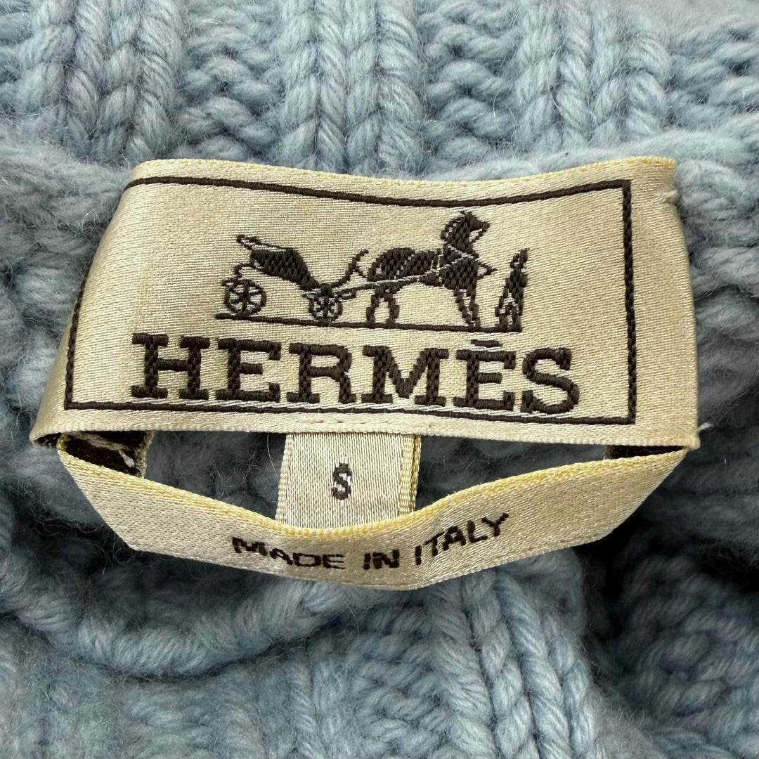 美品▼HERMES エルメス 22AW ウール カシミヤ ヨーク トルサド タートルネック ニットセーター ライトブルー S イタリア製 正規品 メンズ