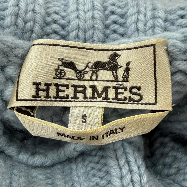 美品▼HERMES エルメス 22AW ウール カシミヤ ヨーク トルサド タートルネック ニットセーター ライトブルー S イタリア製 正規品 メンズ
