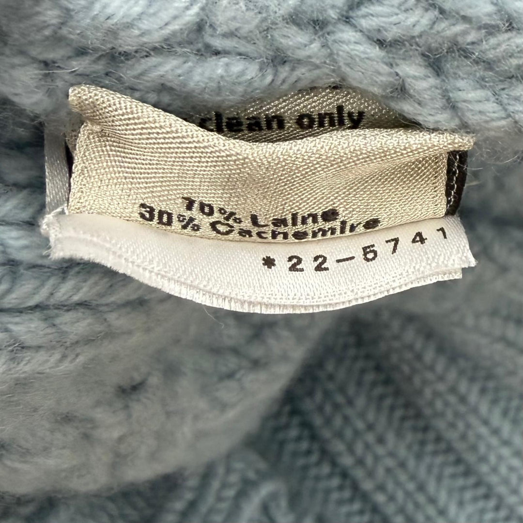 美品▼HERMES エルメス 22AW ウール カシミヤ ヨーク トルサド タートルネック ニットセーター ライトブルー S イタリア製 正規品 メンズ