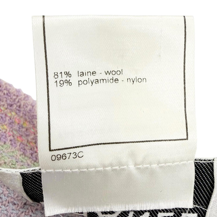美品△CHANEL シャネル 00C P14945V08265 ウール スクエアロゴボタン 半袖 ツイード ワンピース パープル系 グリーン系 38 仏製 正規品