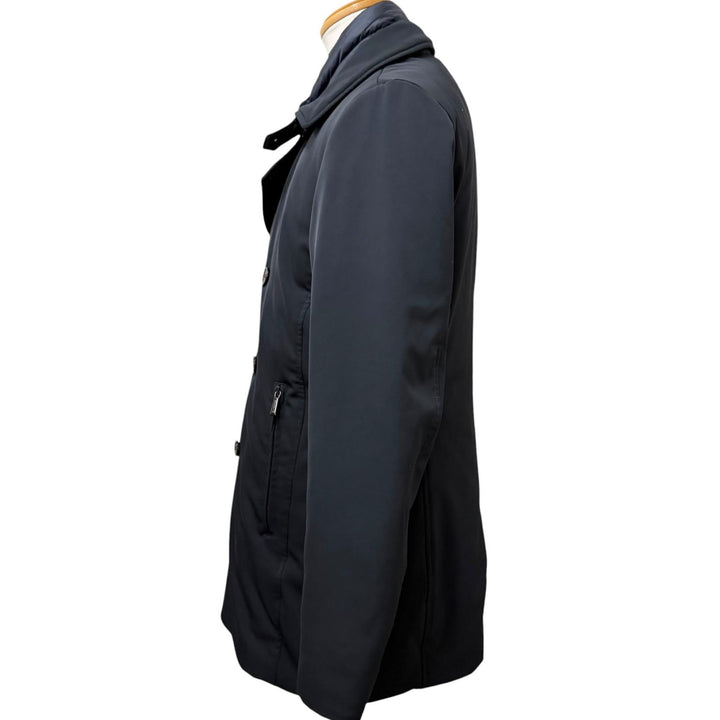 極美品□MOORER ムーレー VERONA ドッキングデザイン ダブルブレスト ダウンコート ジャケット ブルー 48 イタリア製 メンズ ハンガー付