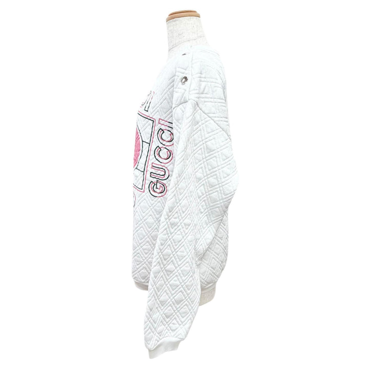 美品△GUCCI グッチ 23SS 717400 コットン100％ ロゴ キルティング スウェット トレーナー ホワイト ピンク S 伊製 正規品 レディース