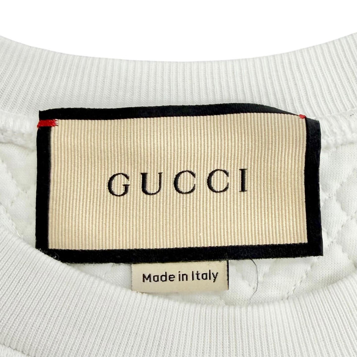 美品△GUCCI グッチ 23SS 717400 コットン100％ ロゴ キルティング スウェット トレーナー ホワイト ピンク S 伊製 正規品 レディース