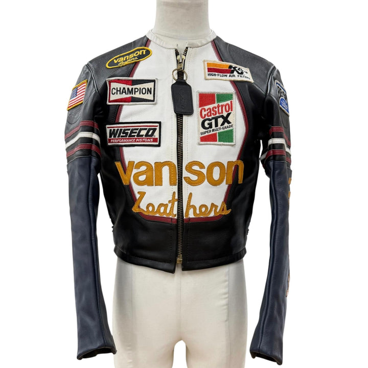 美品□VANSON バンソン ONE STAR LEATHER JACKET レザー ワンスター バイカージャケット ライダースジャケット マルチカラー 36 USA製