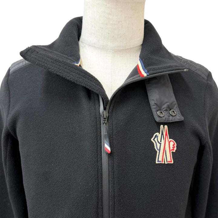 美品□MONCLER GRENOBLE モンクレール グルノーブル 2024年製 MAGLIA CARDIGAN フリースジャケット ブラック S イタリア製 正規品 メンズ