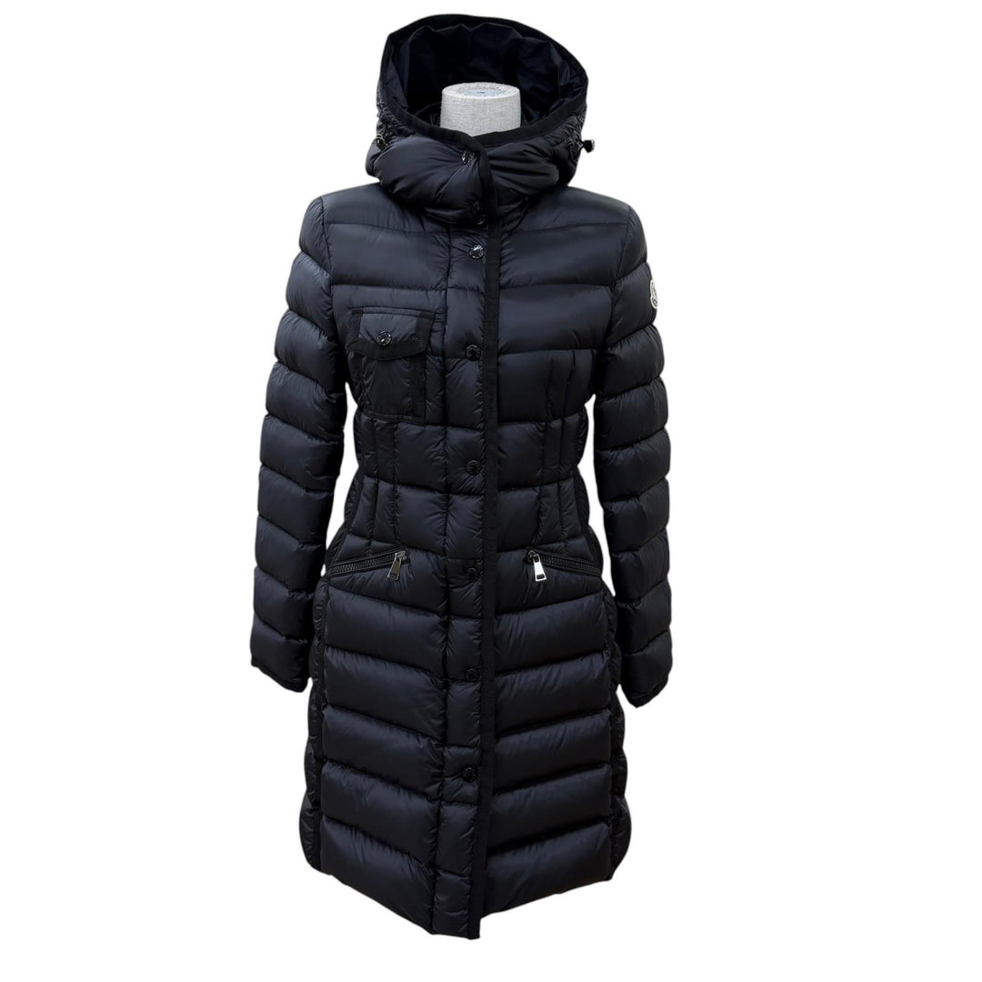 美品☆MONCLER モンクレール C20934930005 HERMINE エルミンヌ ロゴワッペン・フード付 ZIP ダウンコート ブラック 0 正規品 レディース