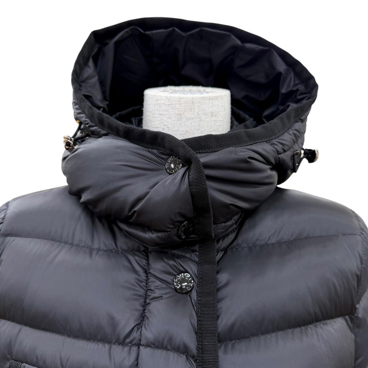 美品☆MONCLER モンクレール C20934930005 HERMINE エルミンヌ ロゴワッペン・フード付 ZIP ダウンコート ブラック 0 正規品 レディース