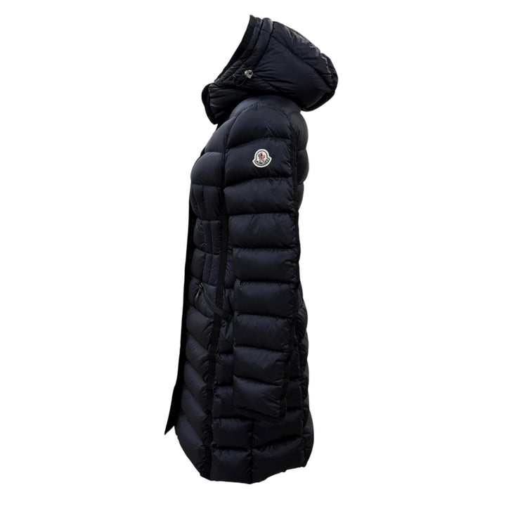 美品☆MONCLER モンクレール C20934930005 HERMINE エルミンヌ ロゴワッペン・フード付 ZIP ダウンコート ブラック 0 正規品 レディース