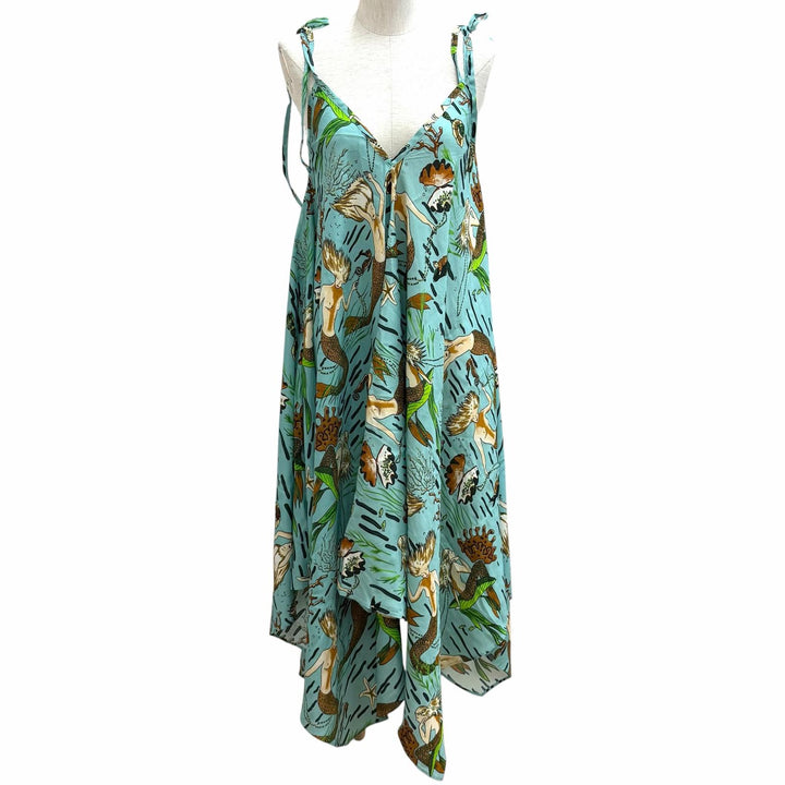 極美品★LOEWE×Paulas Ibiza ロエベ×パウラズイビザ D2286120PO 人魚 マーメイドプリント キャミワンピース グリーン S 正規品