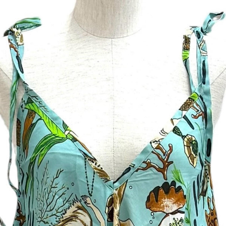 極美品★LOEWE×Paulas Ibiza ロエベ×パウラズイビザ D2286120PO 人魚 マーメイドプリント キャミワンピース グリーン S 正規品