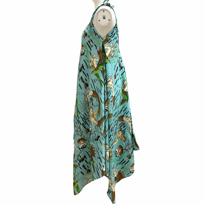 極美品★LOEWE×Paulas Ibiza ロエベ×パウラズイビザ D2286120PO 人魚 マーメイドプリント キャミワンピース グリーン S 正規品