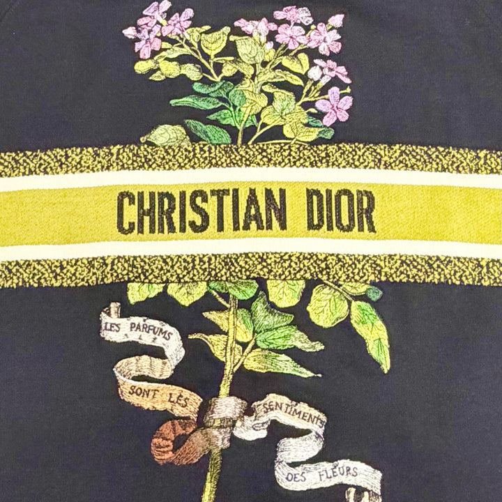 極美品△Christian Dior クリスチャンディオール 113S04A4013 コットン100% フラワー ロゴエンブロイダリー パーカー ブラック XS 正規品