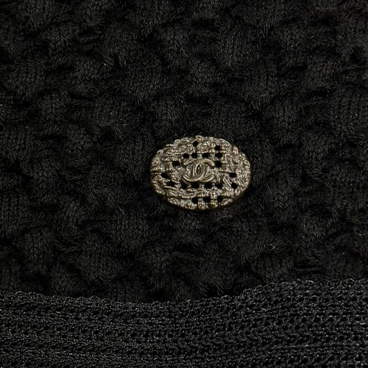 美品☆CHANEL シャネル P44558K04632 ウール ココボタン ボートネック ニット長袖 ワンピース ブラック 36 フランス製 正規品 レディース