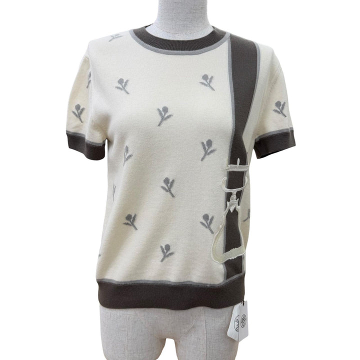 未使用品☆HERMES エルメス 24SS 4E2624D5 Etriers ウール カシミヤ 半袖ニット ベージュ ブラウン 38 イタリア製 正規品 レディース