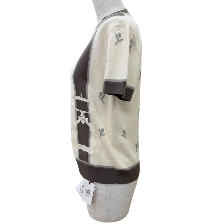 未使用品☆HERMES エルメス 24SS 4E2624D5 Etriers ウール カシミヤ 半袖ニット ベージュ ブラウン 38 イタリア製 正規品 レディース