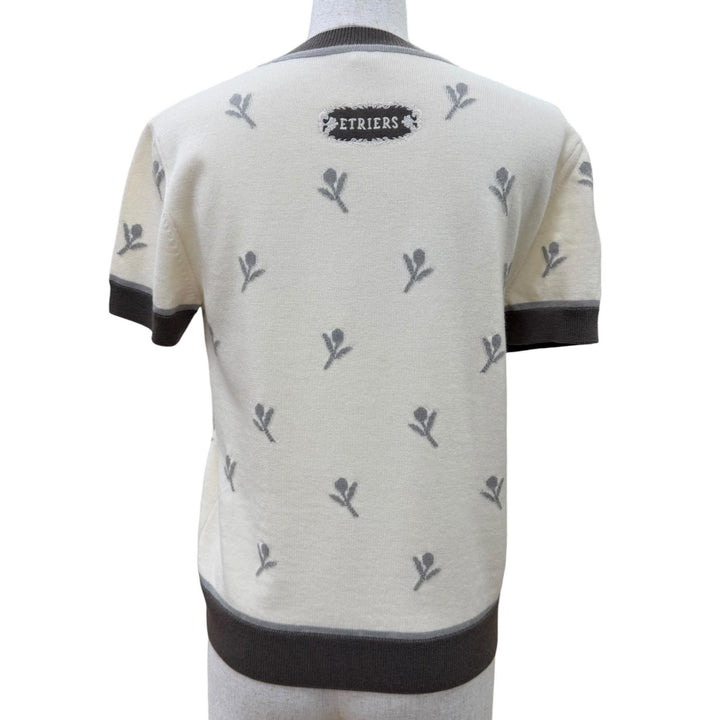 未使用品☆HERMES エルメス 24SS 4E2624D5 Etriers ウール カシミヤ 半袖ニット ベージュ ブラウン 38 イタリア製 正規品 レディース