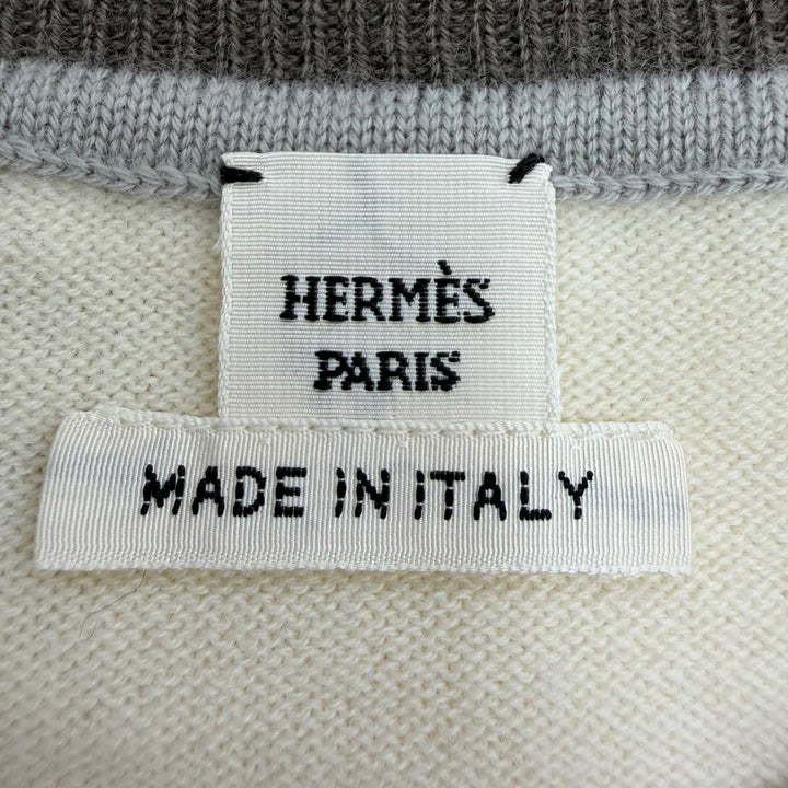 未使用品☆HERMES エルメス 24SS 4E2624D5 Etriers ウール カシミヤ 半袖ニット ベージュ ブラウン 38 イタリア製 正規品 レディース