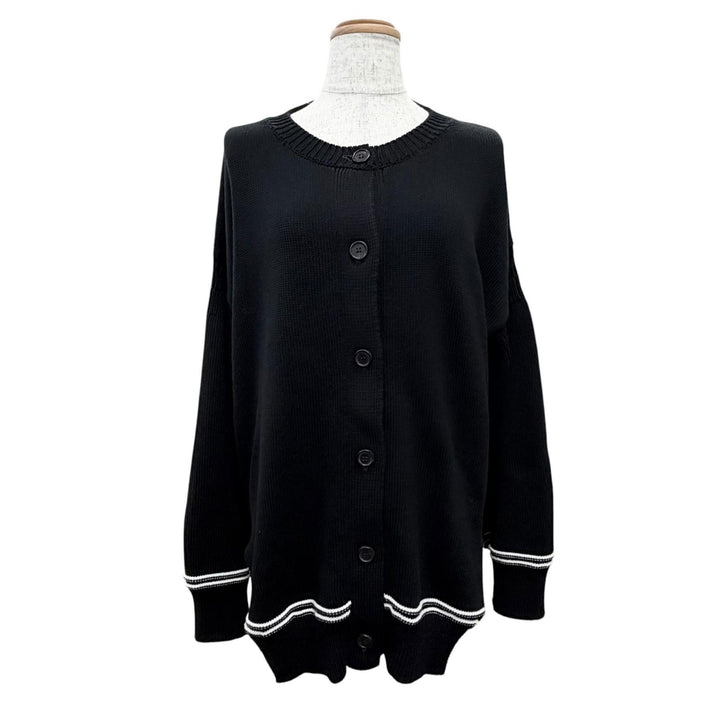 極美品△MARNI マルニ 24SS CDMD0309Q0 コットン インターシャロゴ キモノスリーブ ニット カーディガン ブラック ホワイト 40 正規品