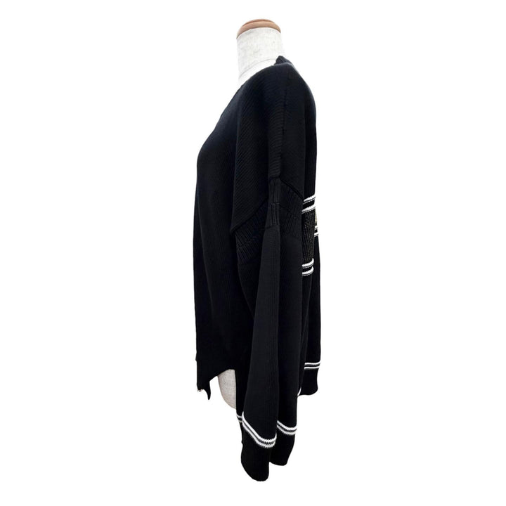 極美品△MARNI マルニ 24SS CDMD0309Q0 コットン インターシャロゴ キモノスリーブ ニット カーディガン ブラック ホワイト 40 正規品