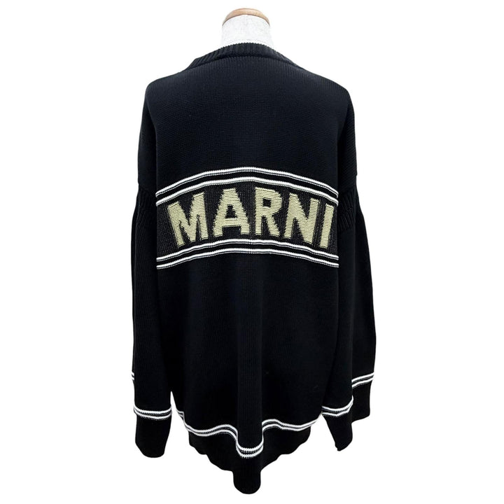 極美品△MARNI マルニ 24SS CDMD0309Q0 コットン インターシャロゴ キモノスリーブ ニット カーディガン ブラック ホワイト 40 正規品