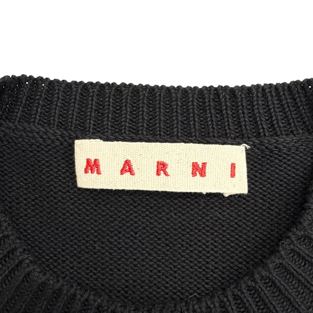 極美品△MARNI マルニ 24SS CDMD0309Q0 コットン インターシャロゴ キモノスリーブ ニット カーディガン ブラック ホワイト 40 正規品