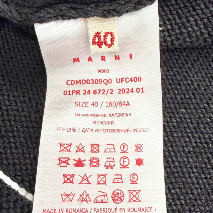 極美品△MARNI マルニ 24SS CDMD0309Q0 コットン インターシャロゴ キモノスリーブ ニット カーディガン ブラック ホワイト 40 正規品