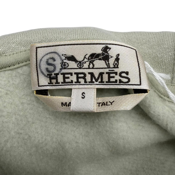 未使用品▼HERMES エルメス コットン リネン ラグランスリーブ 裏起毛 プルオーバー パーカー グリーン S イタリア製 メンズ
