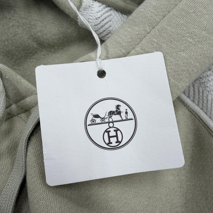 未使用品▼HERMES エルメス コットン リネン ラグランスリーブ 裏起毛 プルオーバー パーカー グリーン S イタリア製 メンズ