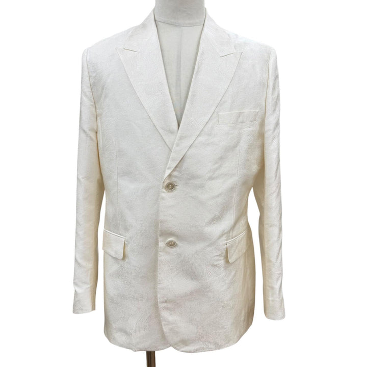 極美品▼DIOR ディオール オム 013C218C5120 シルク100% ロゴ入りボタン ジャガード シングルジャケット テーラード ホワイト 50 正規品