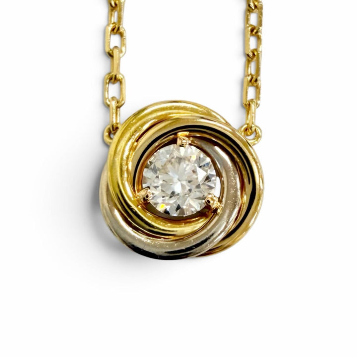 美品△Cartier カルティエ AYR322 トリニティ ドゥ カルティエ ダイヤモンド ネックレス 0.18ct 750 YG PG WG イエローゴールド 重量2.9g