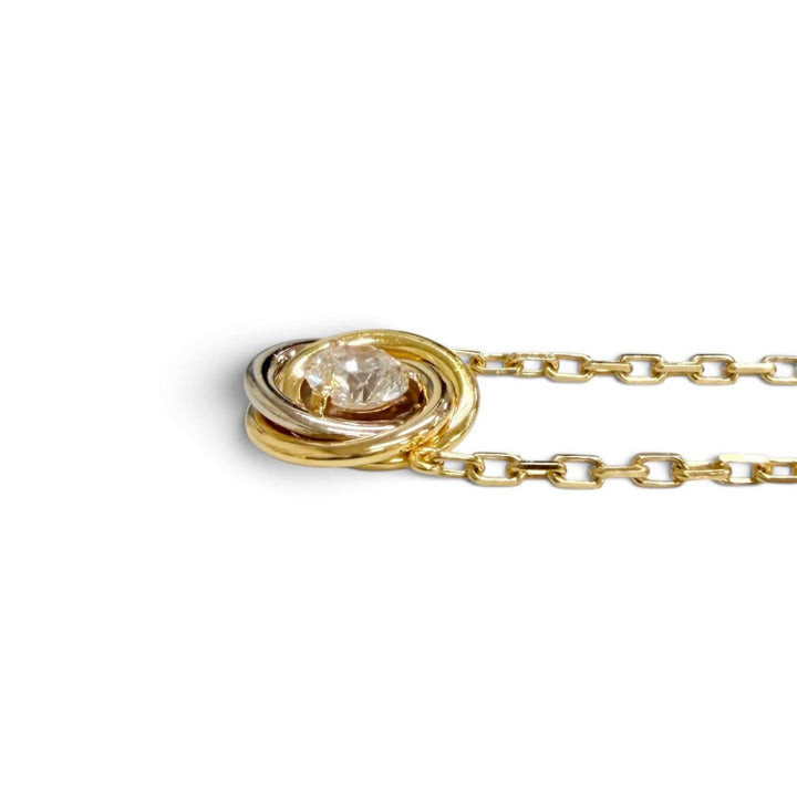 美品△Cartier カルティエ AYR322 トリニティ ドゥ カルティエ ダイヤモンド ネックレス 0.18ct 750 YG PG WG イエローゴールド 重量2.9g