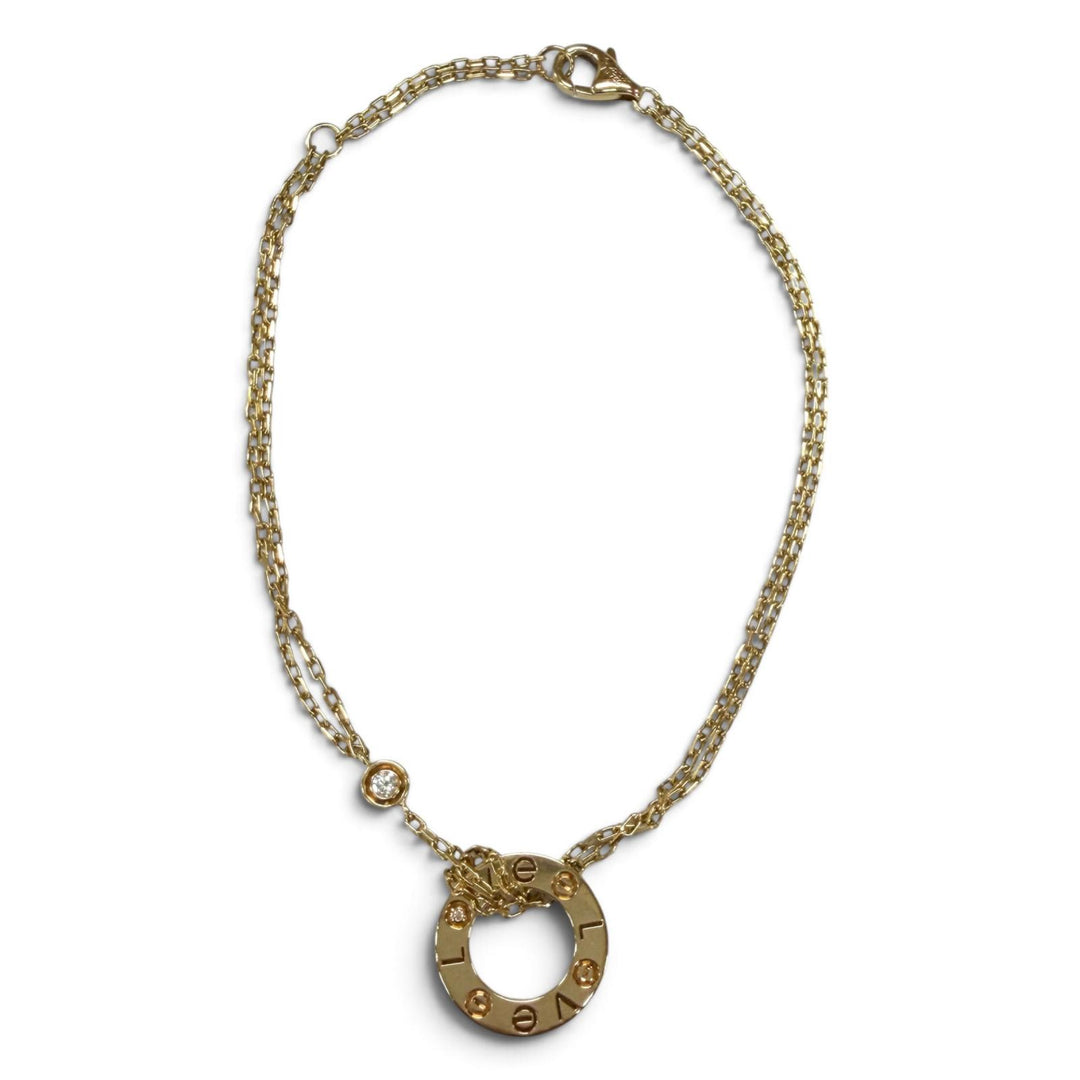 美品★Cartier カルティエ LOVE ブレスレット チェーン ダイヤモンド2石 750(YG) ラブサークル アクセサリー イエローゴールド 重量4.39g