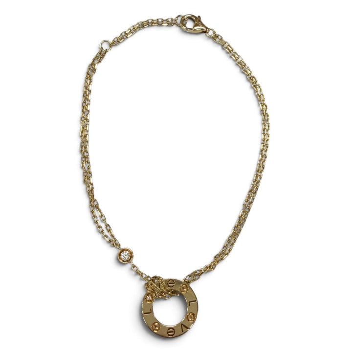 美品★Cartier カルティエ LOVE ブレスレット チェーン ダイヤモンド2石 750(YG) ラブサークル アクセサリー イエローゴールド 重量4.39g