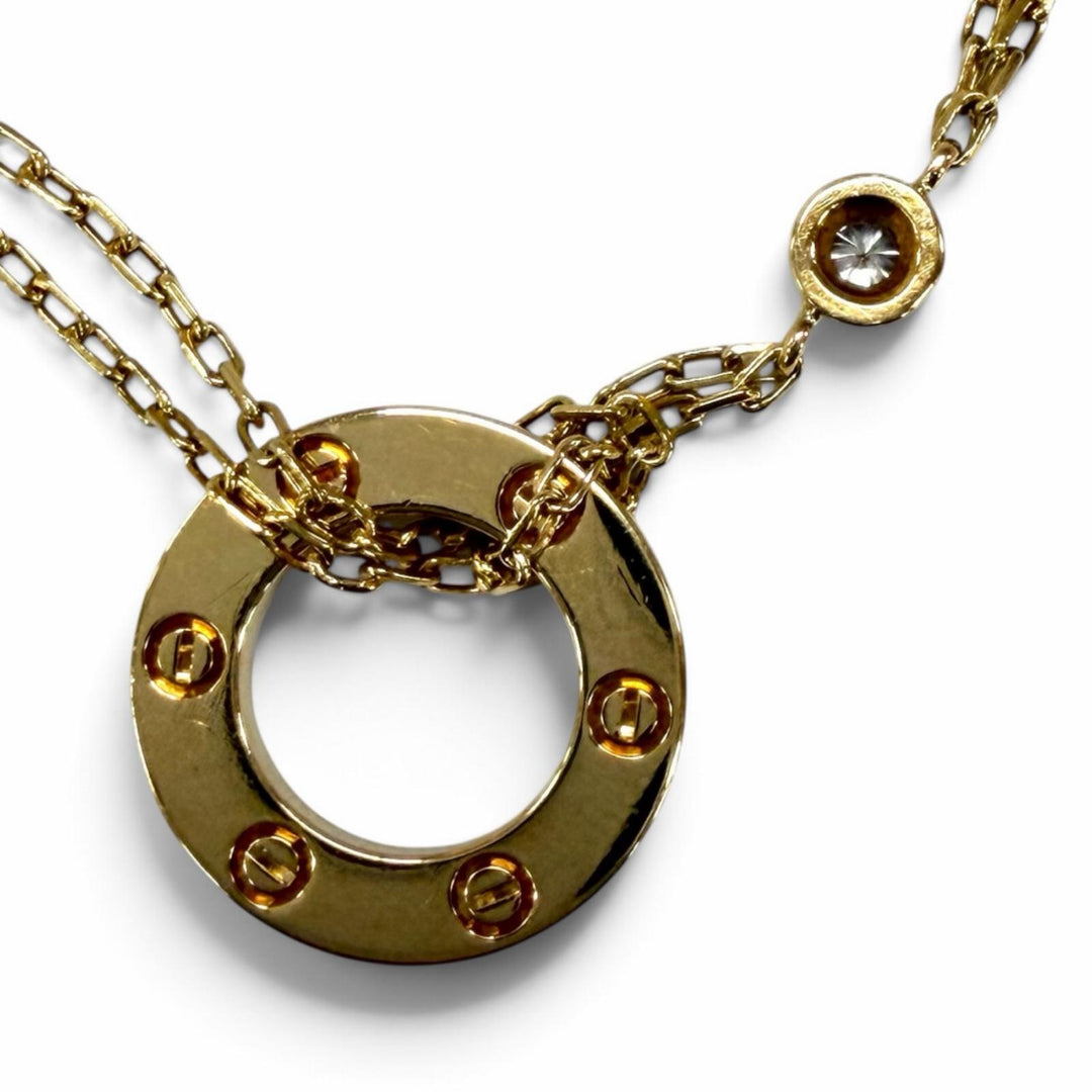 美品★Cartier カルティエ LOVE ブレスレット チェーン ダイヤモンド2石 750(YG) ラブサークル アクセサリー イエローゴールド 重量4.39g