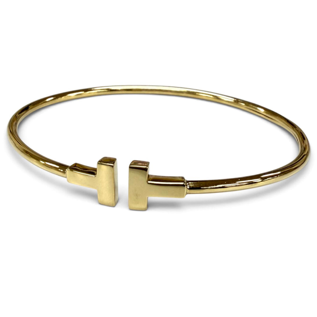 良品★TIFFANY&amp;Co. ティファニー ティファニーT ナロー ワイヤー ブレスレット AU750(YG) バングル イエローゴールド 重量5.92g