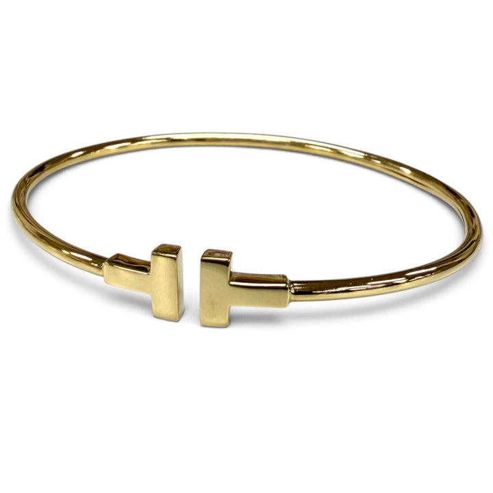 良品★TIFFANY&amp;Co. ティファニー ティファニーT ナロー ワイヤー ブレスレット AU750(YG) バングル イエローゴールド 重量5.92g