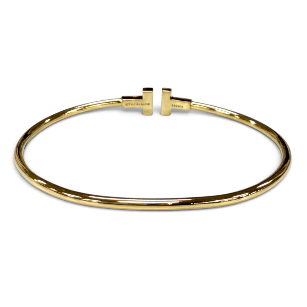 良品★TIFFANY&amp;Co. ティファニー ティファニーT ナロー ワイヤー ブレスレット AU750(YG) バングル イエローゴールド 重量5.92g