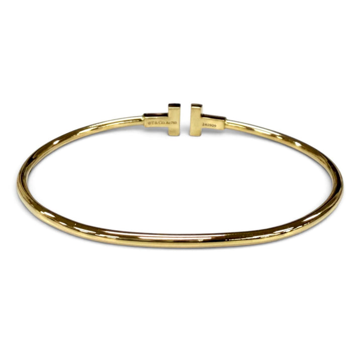 良品★TIFFANY&amp;Co. ティファニー ティファニーT ナロー ワイヤー ブレスレット AU750(YG) バングル イエローゴールド 重量5.92g