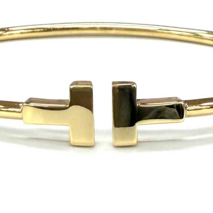良品★TIFFANY&amp;Co. ティファニー ティファニーT ナロー ワイヤー ブレスレット AU750(YG) バングル イエローゴールド 重量5.92g