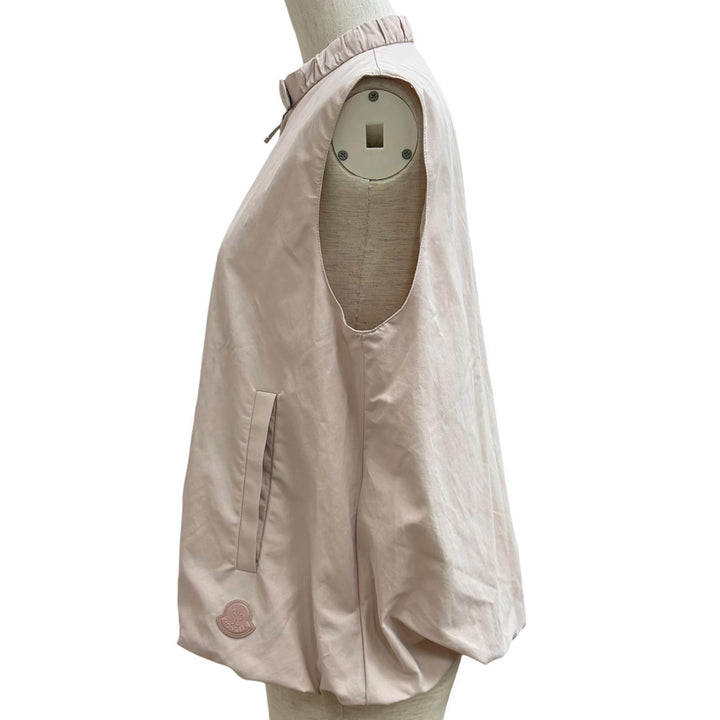美品★MONCLER モンクレール 25SS K10931A00145 GRUI レザーロゴパッチ付 ZIP UP ベスト ピンク 1 イタリア製 正規品 レディース