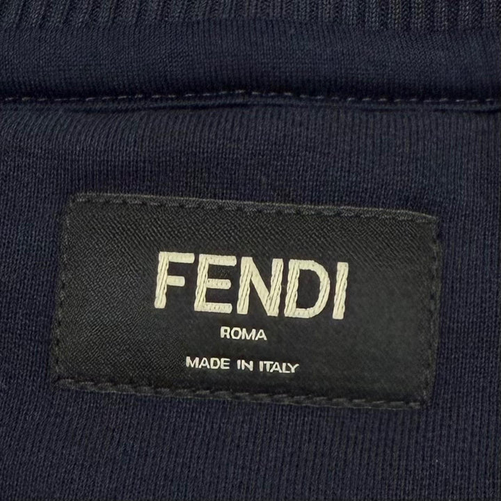 極美品▼FENDI フェンディ 2024年製 FY0178 ロゴプリント クルーネック プルオーバー スウェット ネイビー XL イタリア製 正規品 メンズ