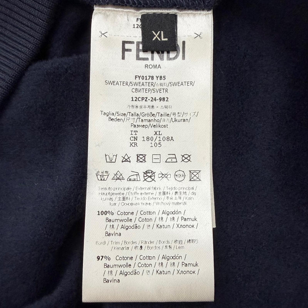 極美品▼FENDI フェンディ 2024年製 FY0178 ロゴプリント クルーネック プルオーバー スウェット ネイビー XL イタリア製 正規品 メンズ