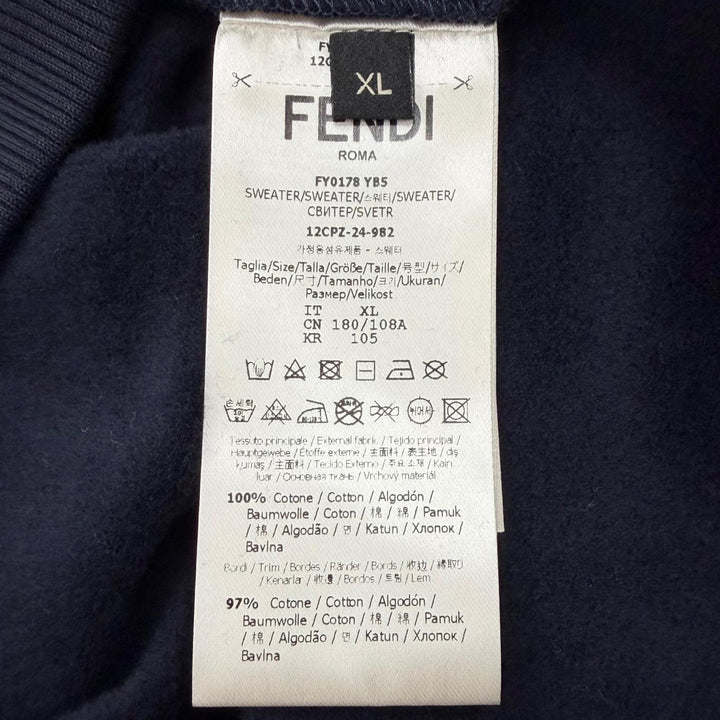 極美品▼FENDI フェンディ 2024年製 FY0178 ロゴプリント クルーネック プルオーバー スウェット ネイビー XL イタリア製 正規品 メンズ