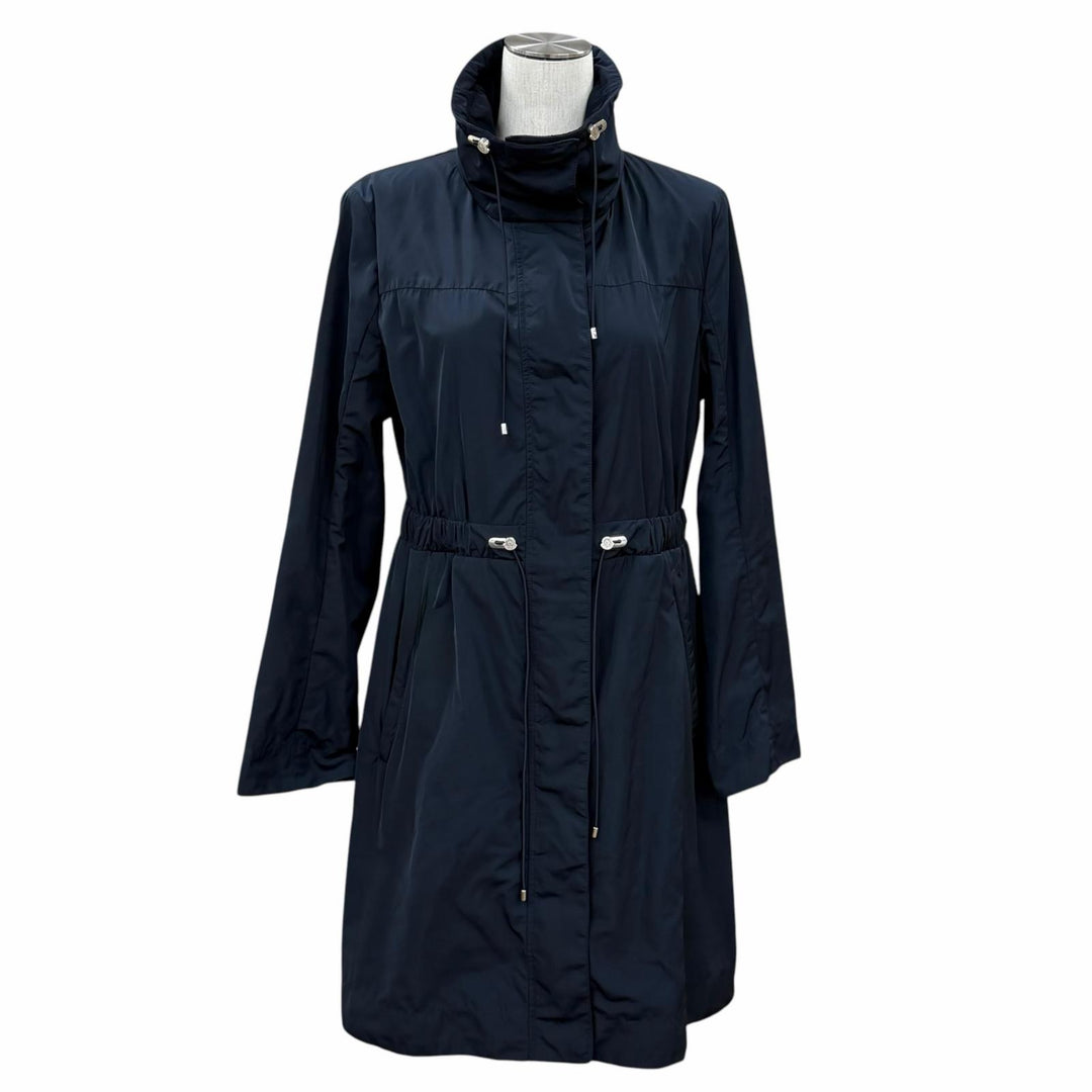 美品★MONCLER モンクレール F10931C70900 MALACHITE フード収納 ロゴワッペン付 比翼仕立て コート ネイビー 1 正規品 ハンガー付き